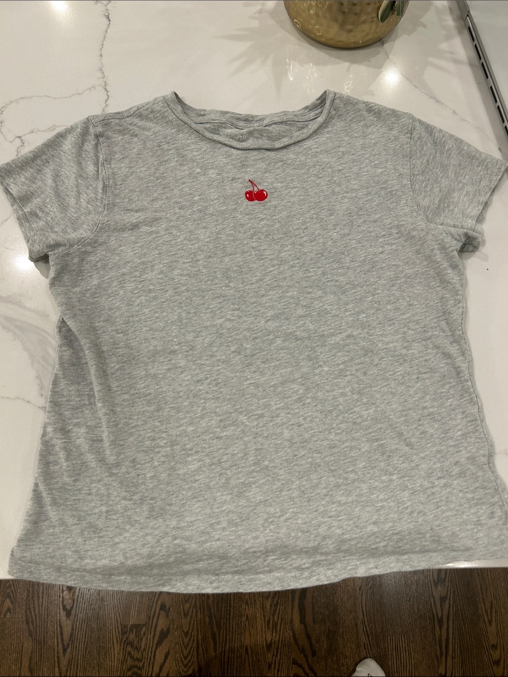 Arie Women’s Gray Tee with Red Cherry Embroidery